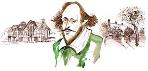 William Shakespeare (Engelse toneelschrijver en dichter, 1564-1616); karikatuur door Neale Osborne